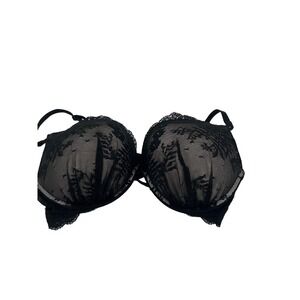 Victoria's Secret Miraculous Plunge Bra Black Lace Mesh Push Up 36C